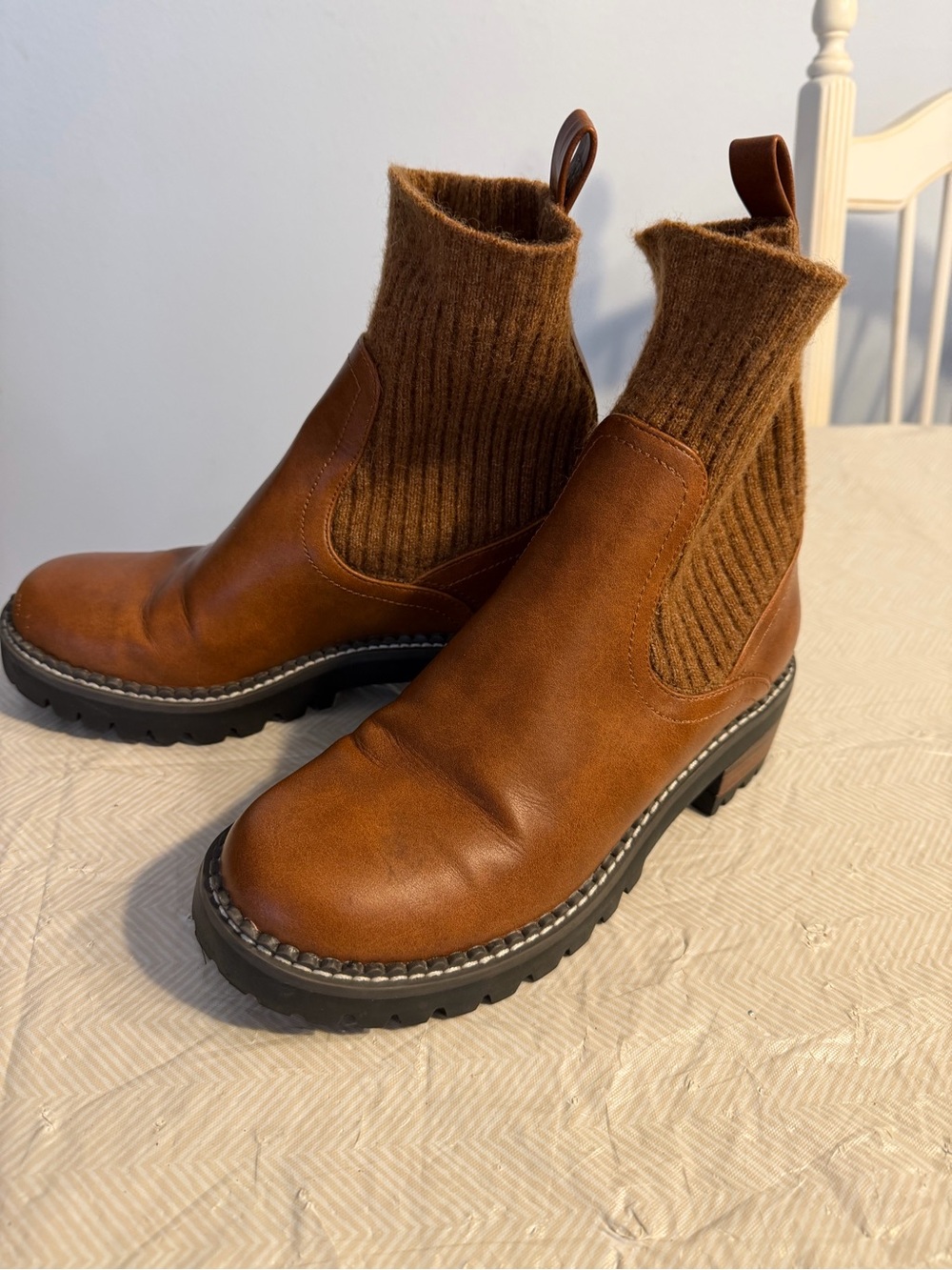Brown Knit-Top Boots - Women, size 7